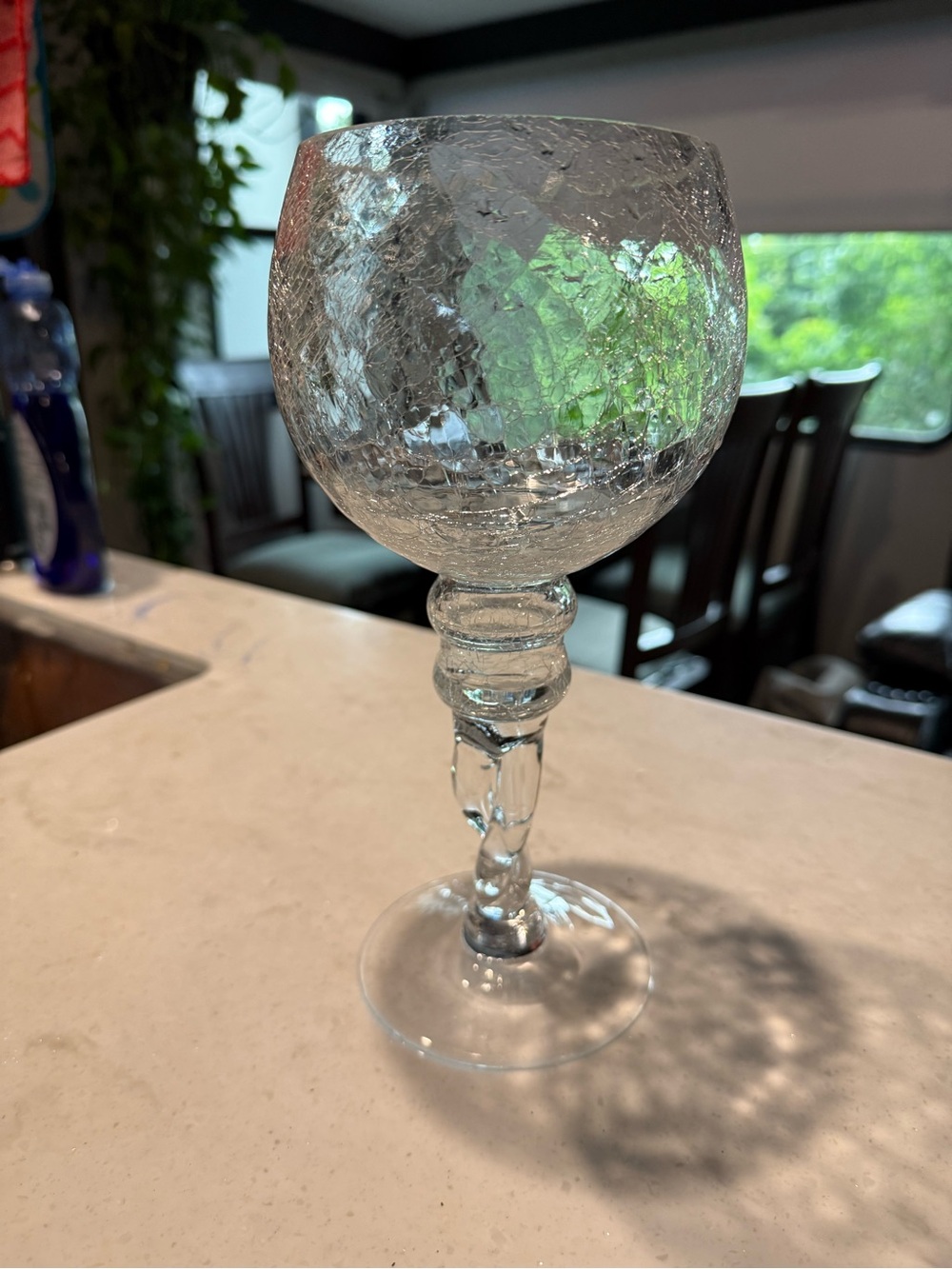 Vintage Clear Crackle Glass Goblet Candlestick Holder 10” Tall Twisted Stem